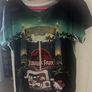 Jurassic Park X Hello Kitty Universal Studios Black Green T-Shirt Womens xl